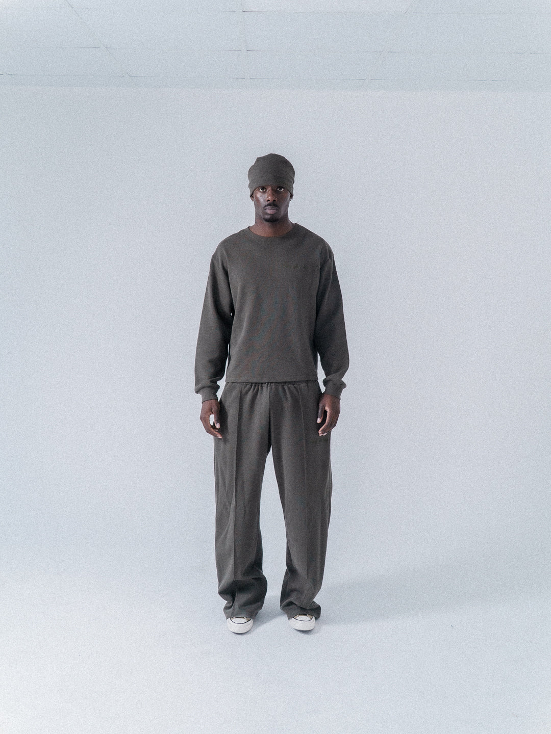 Waffle Pleated Track Trouser Khaki