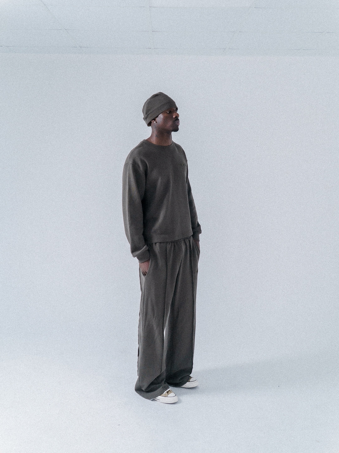 Waffle Pleated Track Trouser Khaki