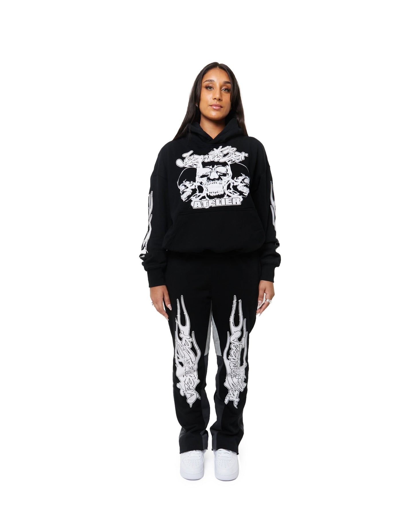 BLACK JEANIUS FLAME FLARE JOGGERS - Jeanius Bar Atelier