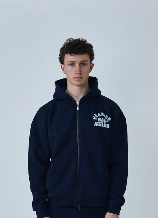 JEANIUS X MEET UP PARIS ZIP UP HOODIE NAVY
