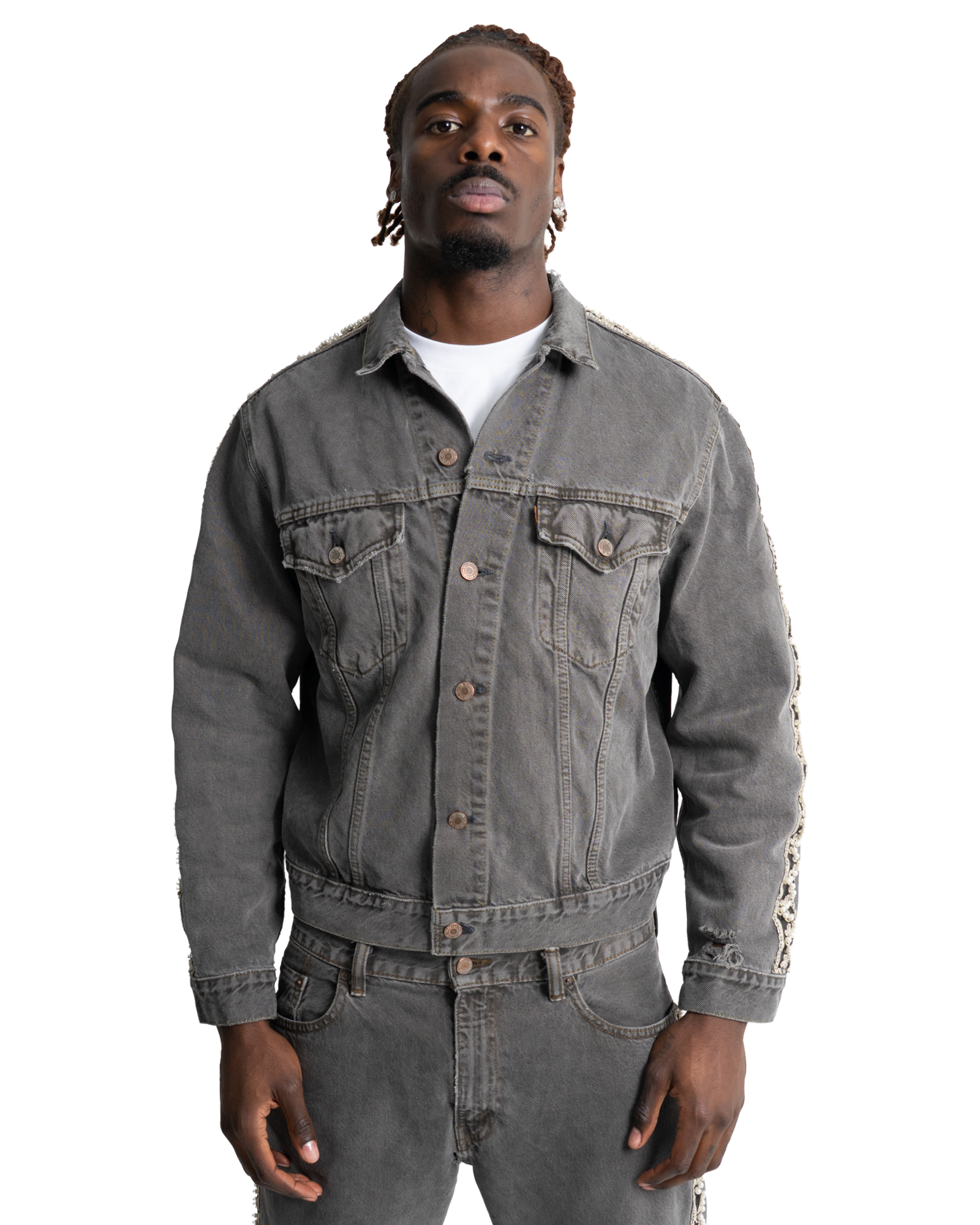 Pearlstrip Denim Trucker Jacket Charcoal