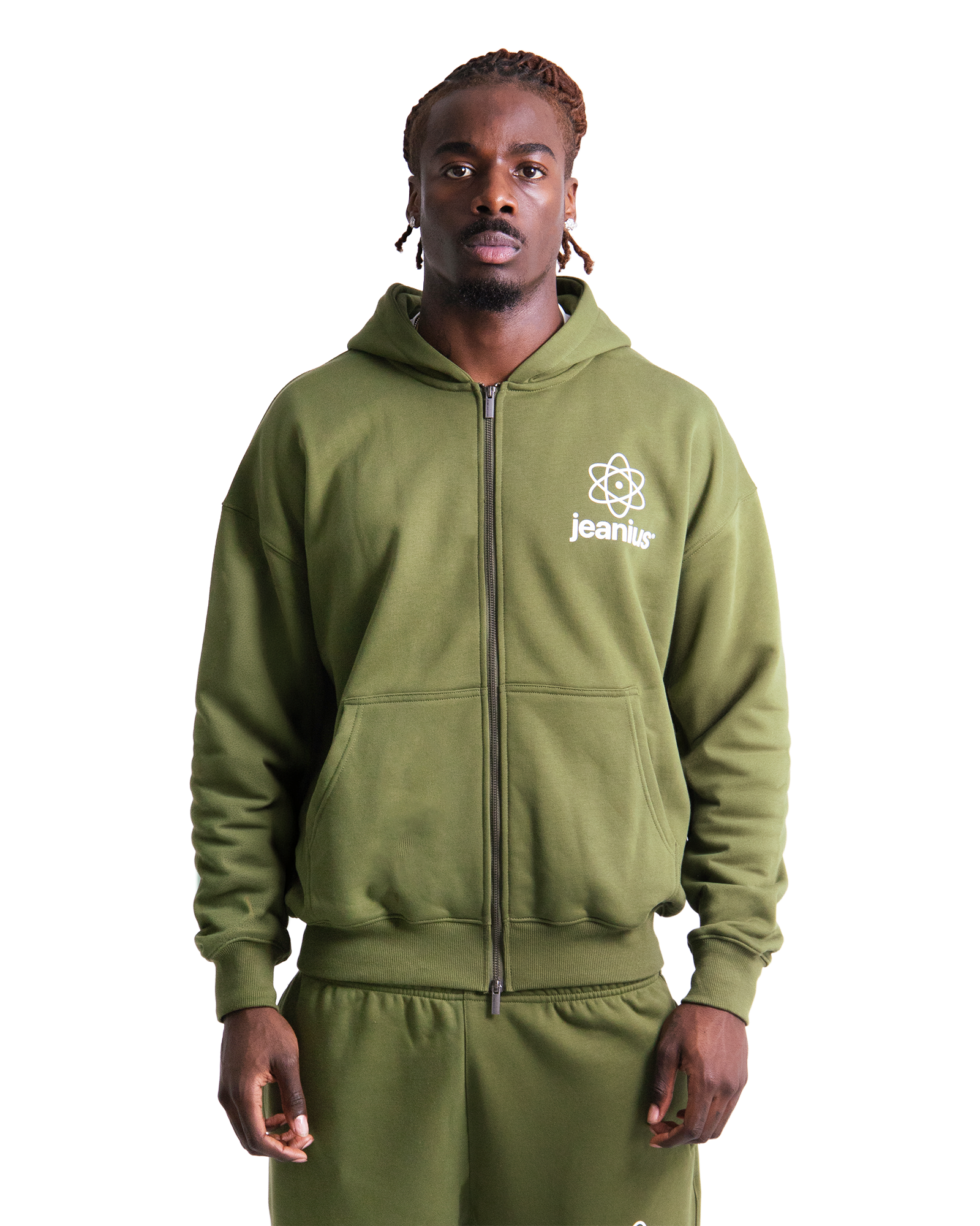 TEAM JEANIUS ZIP UP HOODIE KHAKI