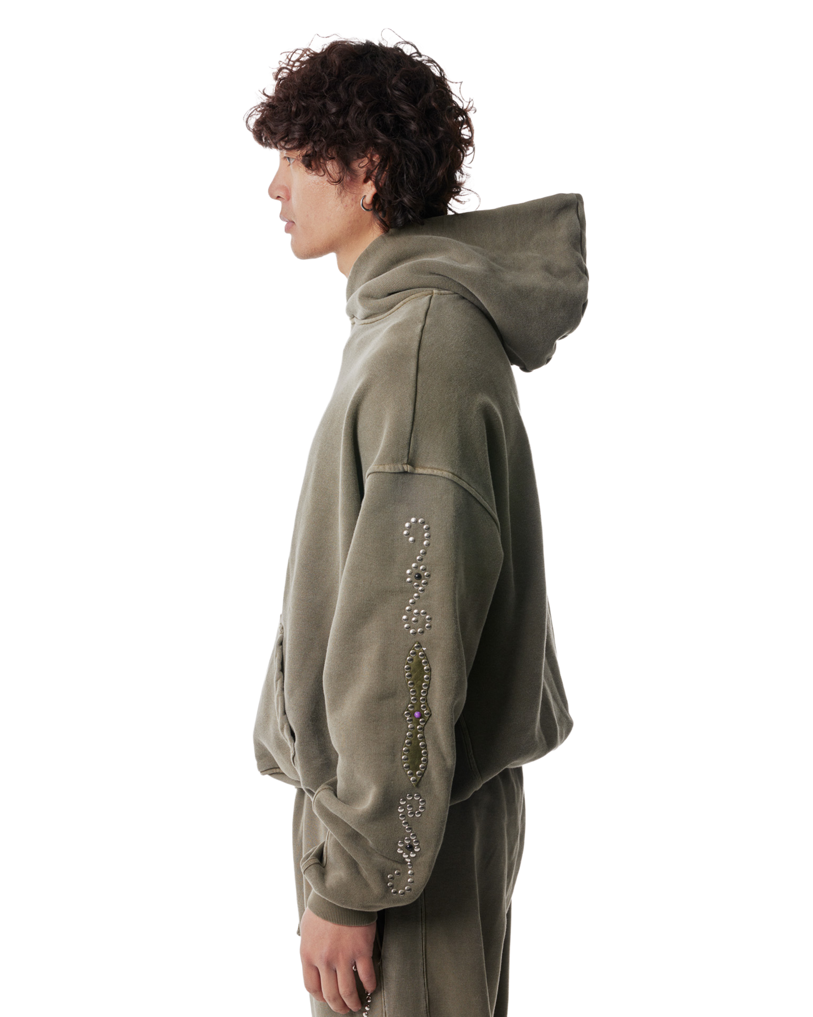 Western Stud Hoodie Khaki