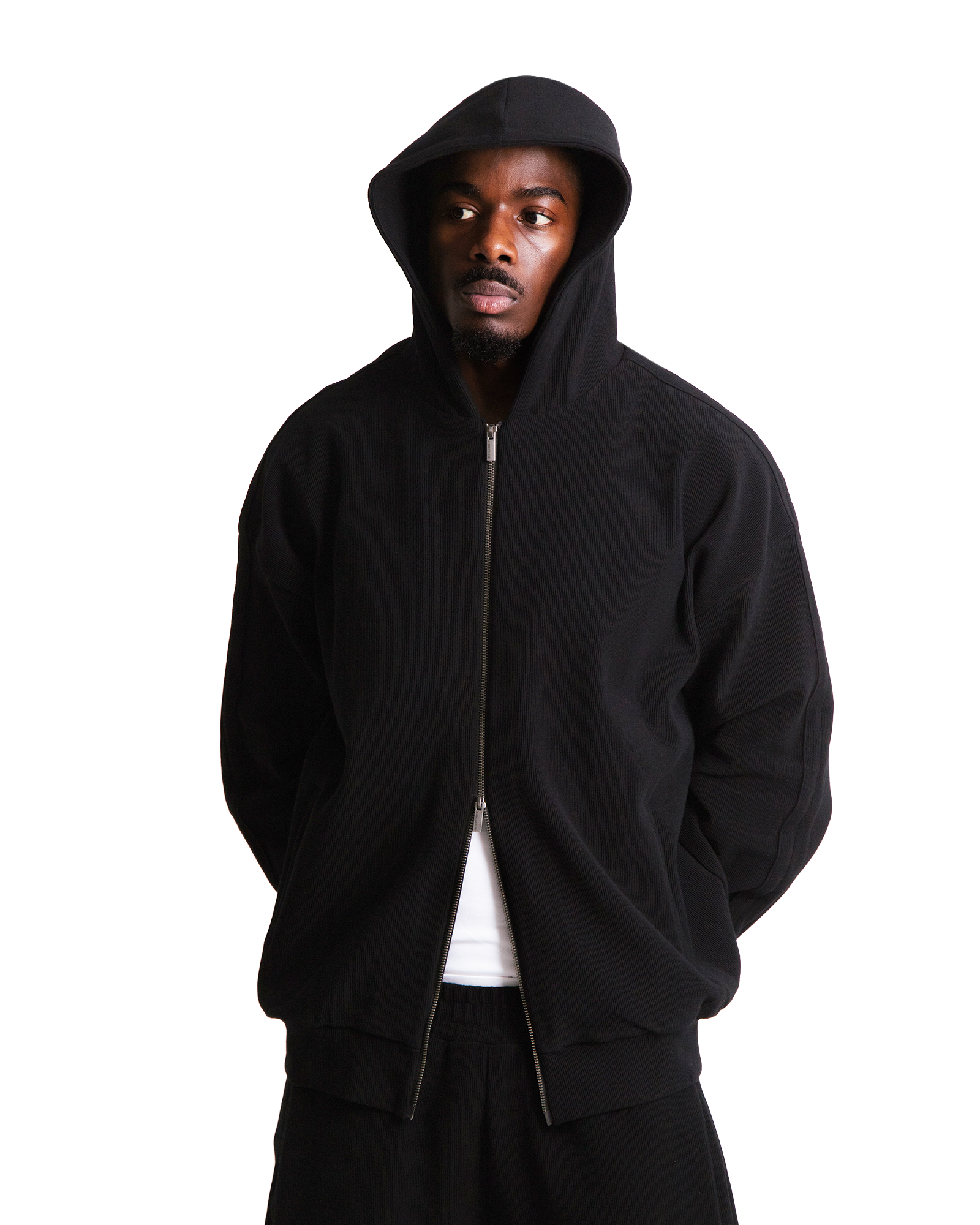 Ottoman Zip Hoodie - Jet Black-thumbmail-3