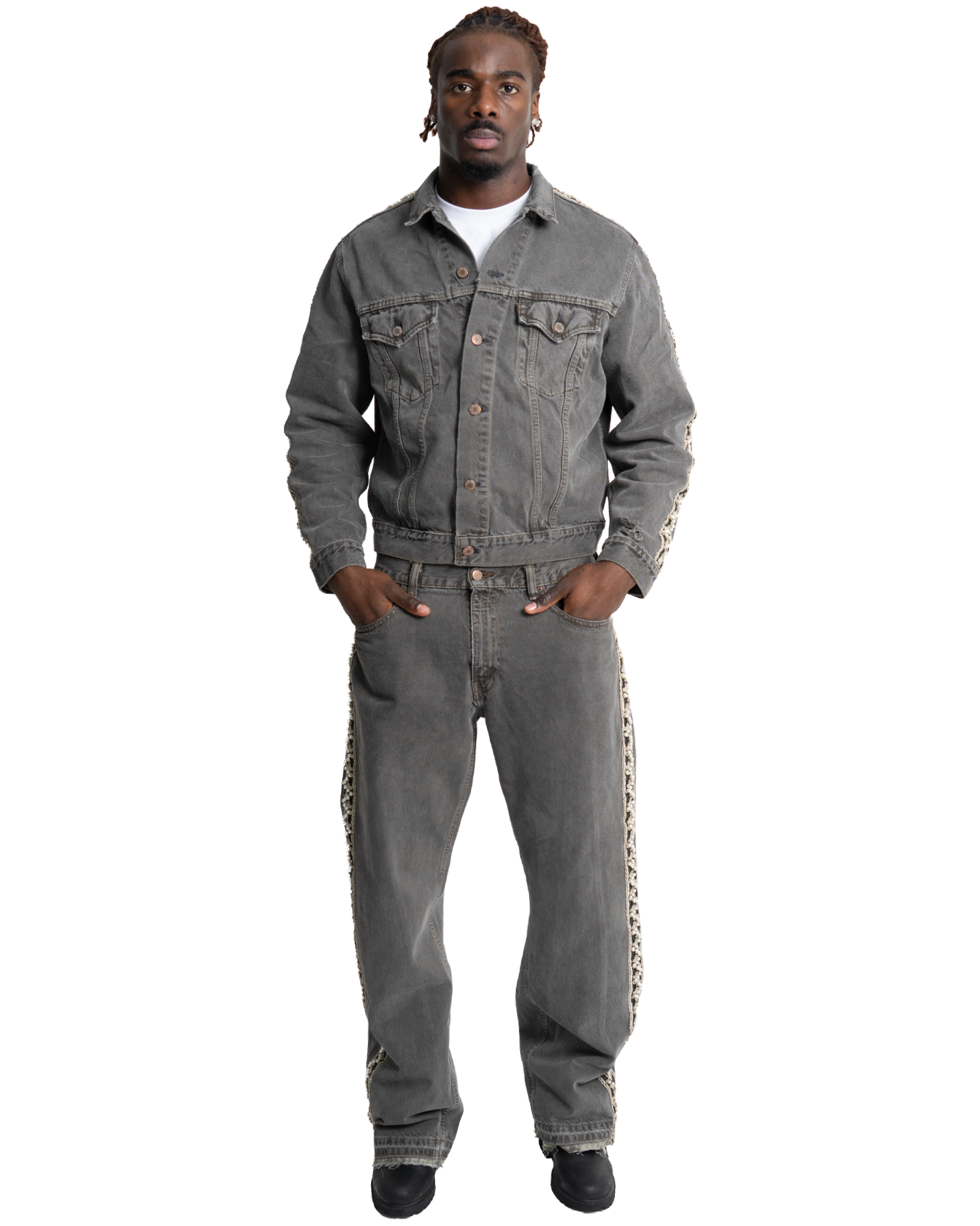 Pearlstrip Denim Trucker Jacket Charcoal-thumbmail-4