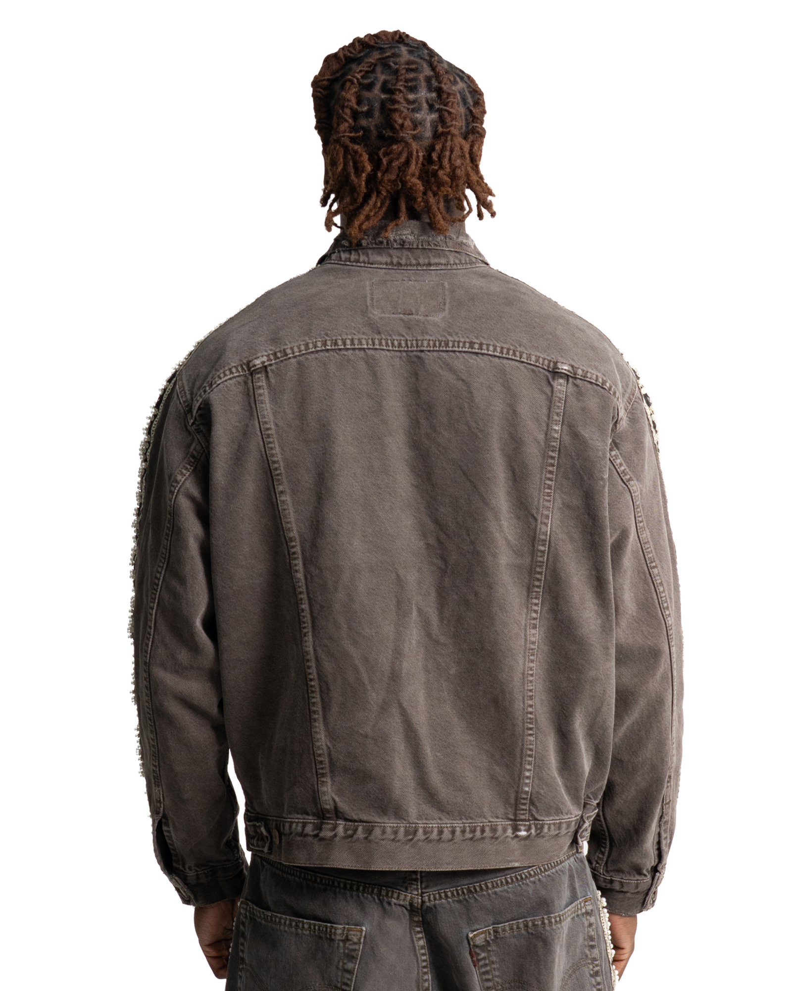 Pearlstrip Denim Trucker Jacket Brown-thumbmail-3
