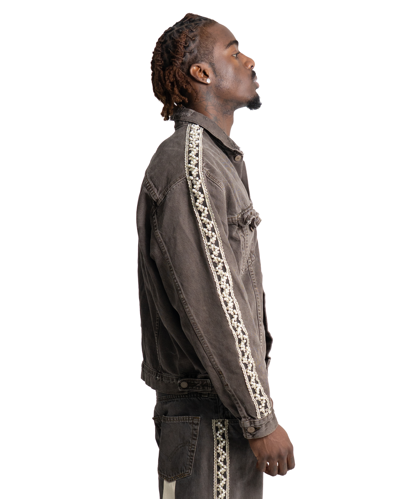 Pearlstrip Denim Trucker Jacket Brown