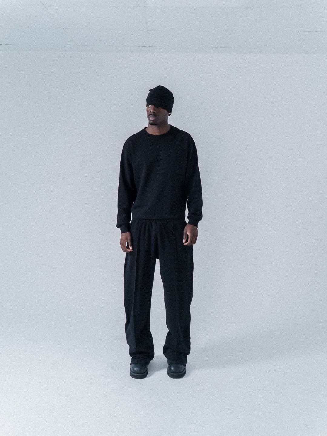 Waffle Pleated Track Trouser Black