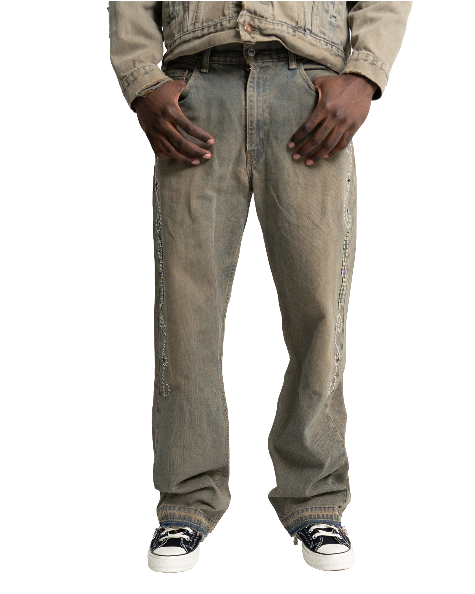 Western Stud Arch Denim Sandwash