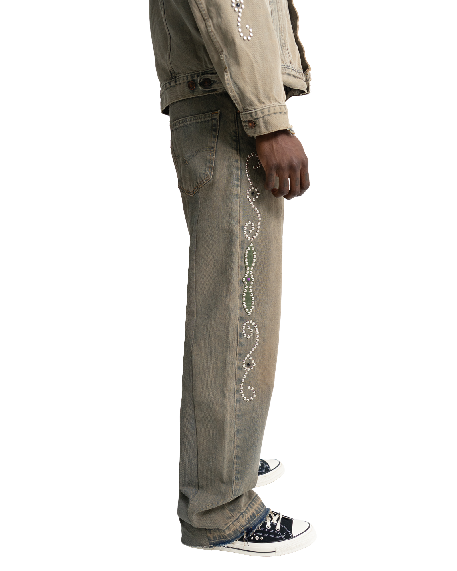 Western Stud Arch Denim Sandwash