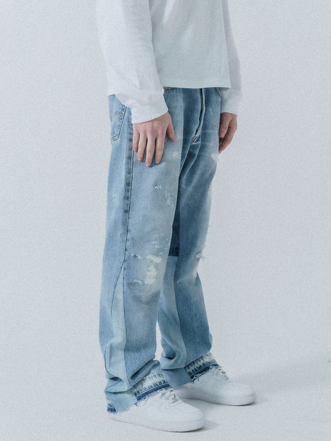 Blue Distressed Flare Denim