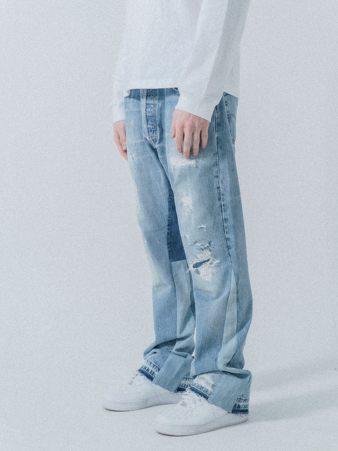 Blue Distressed Flare Denim