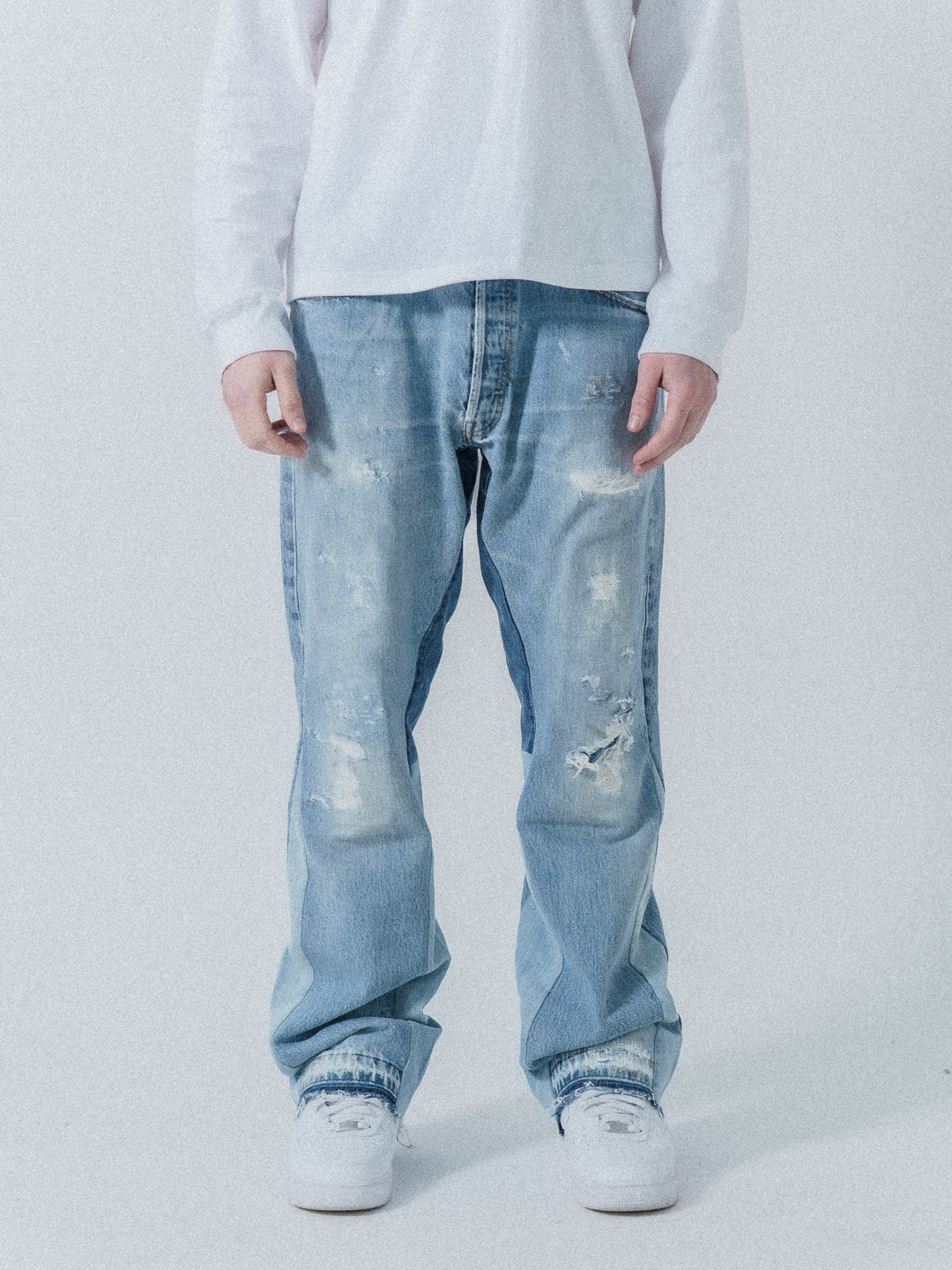 Blue Distressed Flare Denim