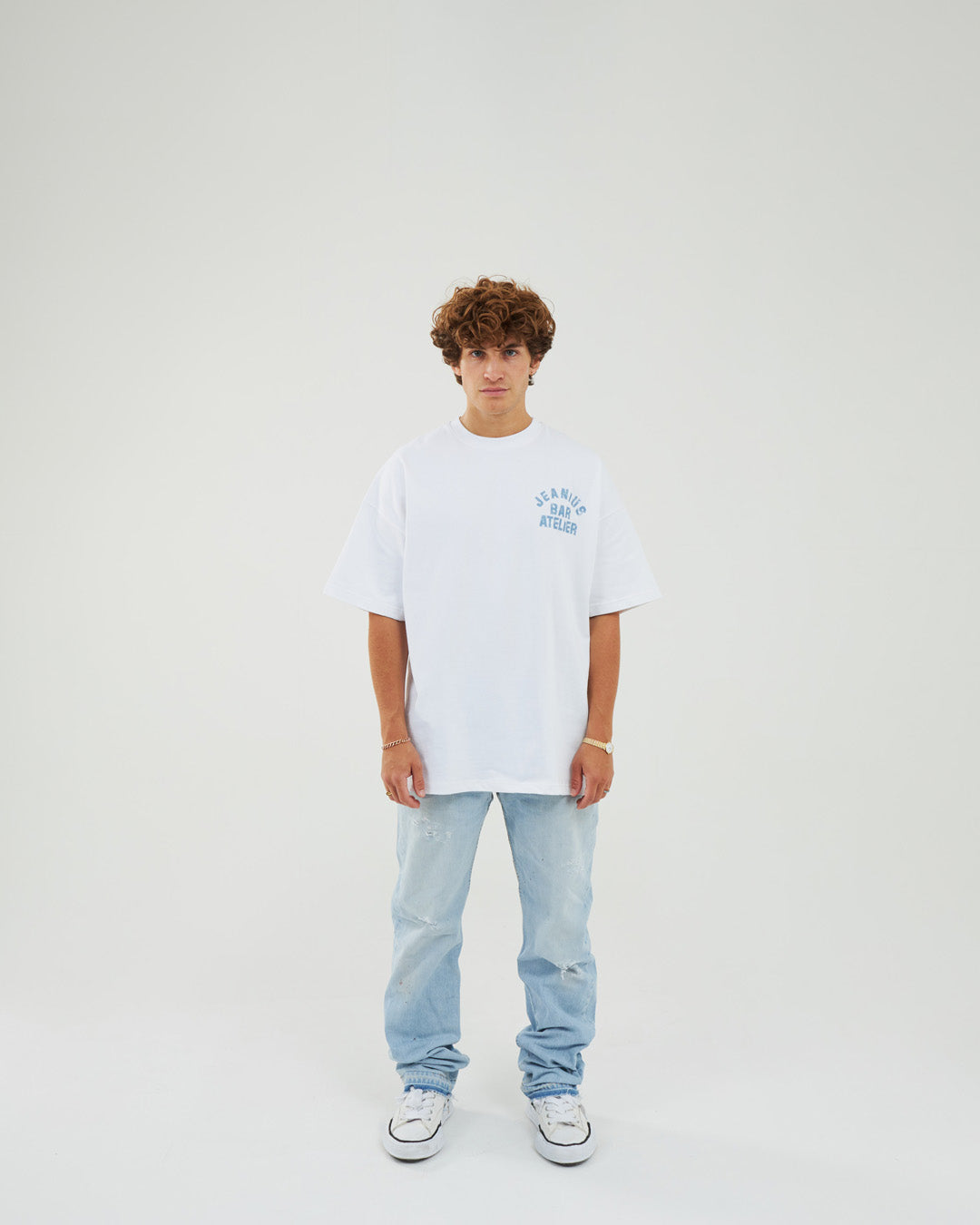 Varsity T-Shirt - White/ Sky Blue