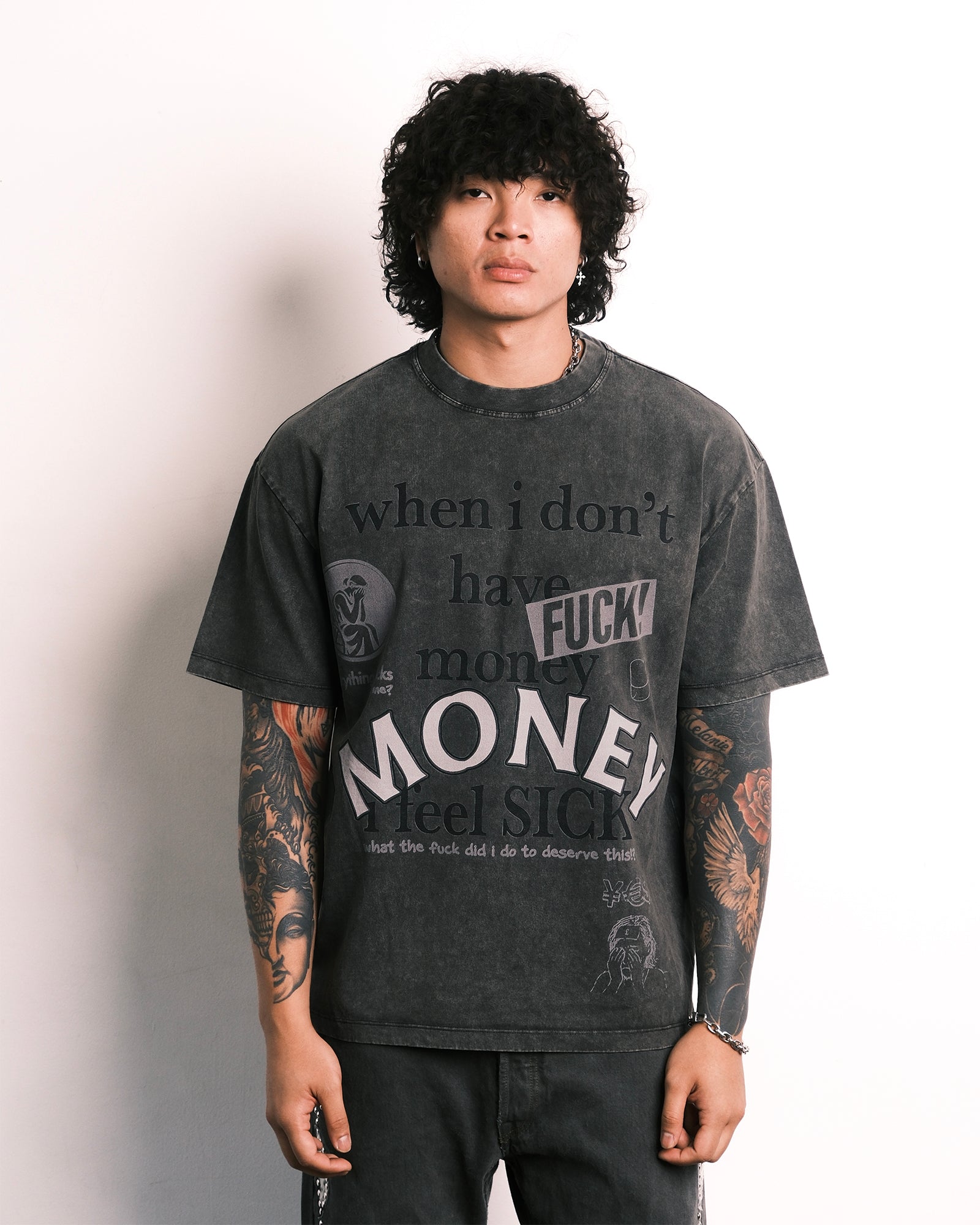 When I Don't Have Money I Feel Sick T Shirt Washed Black-thumbmail-2