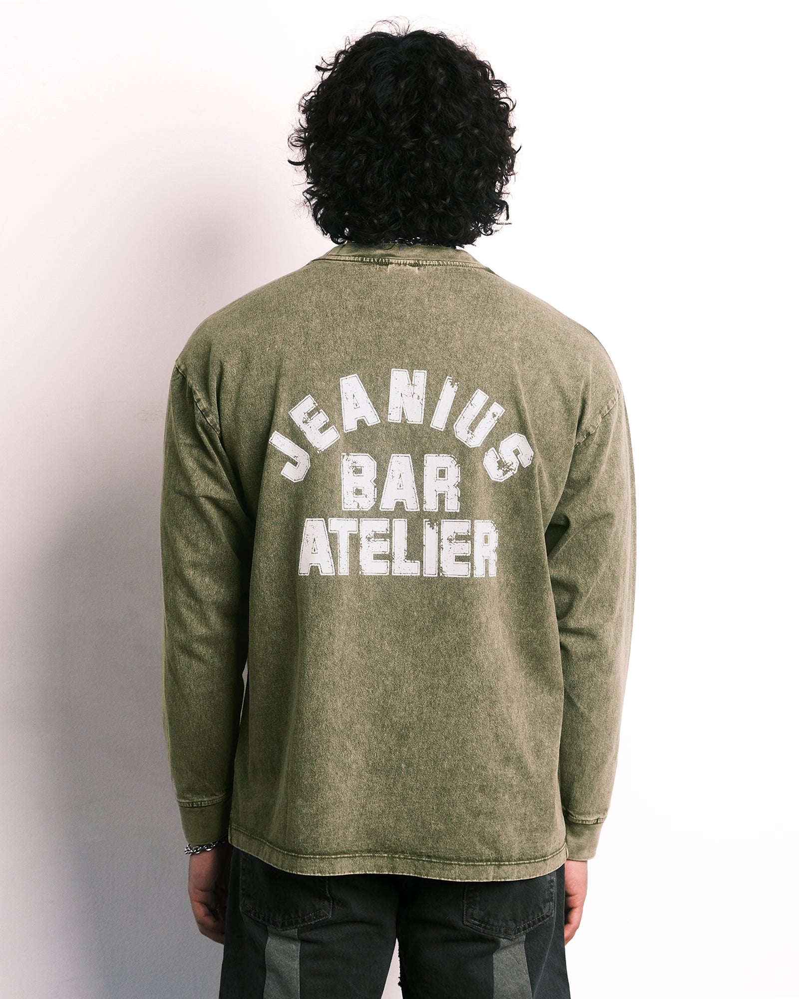 Vintage Varsity Khaki Green & White Longsleeve-thumbmail-4