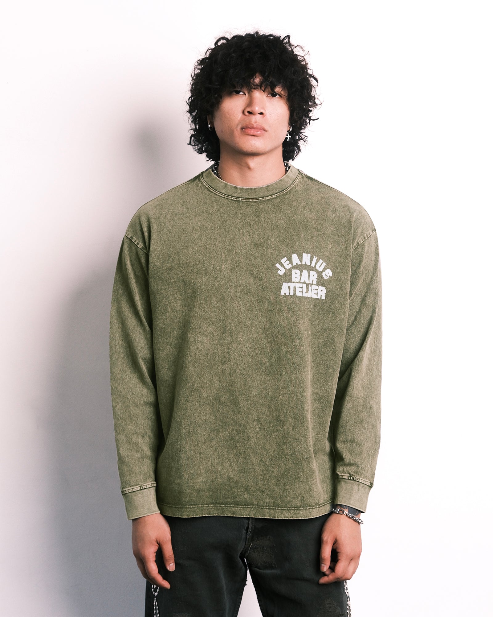 Vintage Varsity Khaki Green & White Longsleeve-thumbmail-2