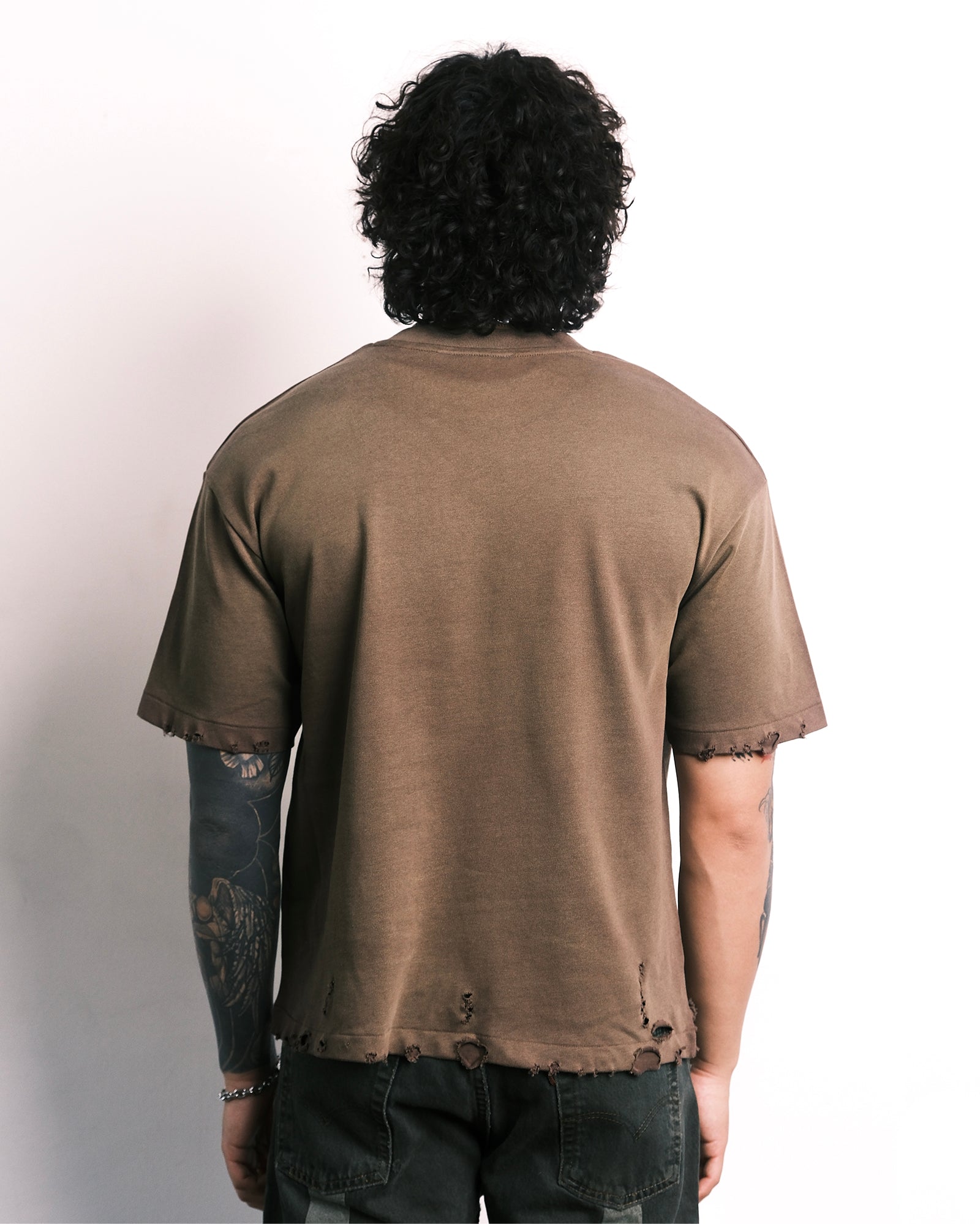Vintage Faded Pocket T Shirt Brown-thumbmail-3