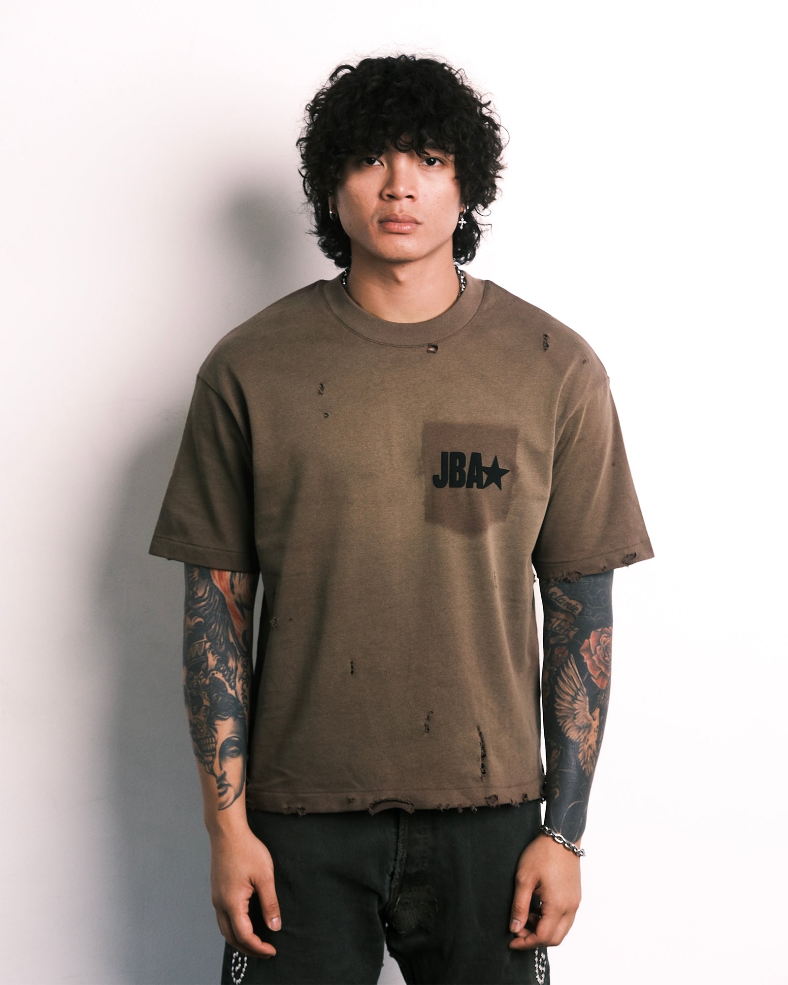 Vintage Faded Pocket T Shirt Brown-thumbmail-2