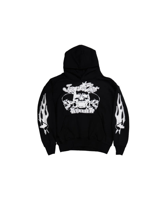 BLACK JEANIUS FLAME HOODIE - Jeanius Bar Atelier